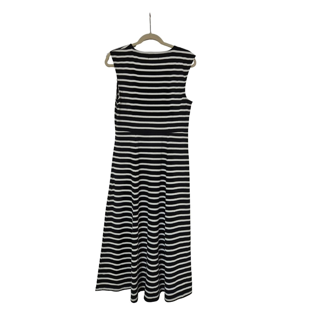 J.Crew Cap Sleeve Striped 100% Cotton Midi Dress Black/White Size S EUC - Picture 3 of 8